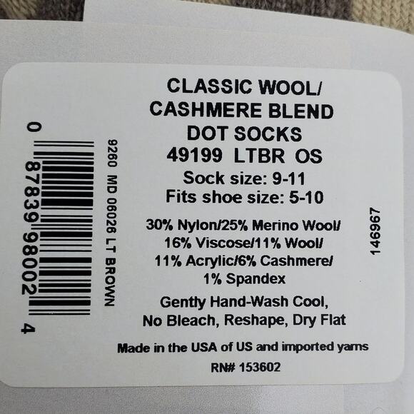 New Garnet Hill Dot Socks 9-11 Warm Cozy Cashmere Blend Crew Taupe Holiday Gift - Picture 6 of 6